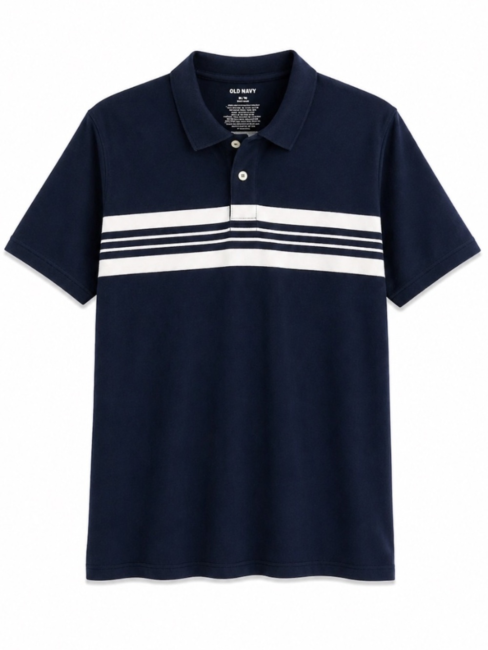 Old Navy Navy Blue Short Sleeve Polo w White Stripes – Size XL GUC